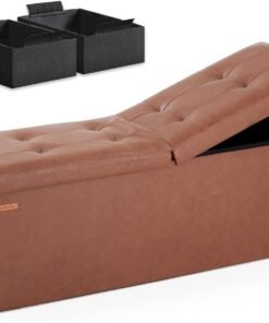 31.5 Inches Ottoman with Storage Bench, Folding Ottoman Bench Small Foot Rest Stool, Bedroom Bench with Flipping Lid, Linen Dark Gray