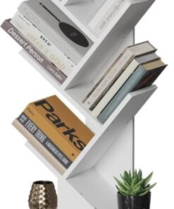 6 Tier Tree Bookshelf, Small Bookcase with Storage Cabinet, Modern Tall Narrow Bookshelves Organizer, Floor Standing Book Shelf for Bedroom/Living Room/Home Office/Corner, Rustic Brown