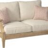 Clare View Coastal Outdoor Patio Eucalyptus Loveseat with Cushions, Beige