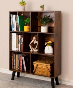 Cube Bookshelf 3 Tier Mid-Centur Rustic Brown Modern Bookcase with Legs,Retro Wood Bookshelve Storage Organizer Shelf,Freestanding Open Book Shelves for Bedroom,Living Room,Office