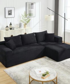 108.7" L-Shaped Modular Sectional Sofa with Oversized Chaise, Cloud Couch with Memory Foam, No Assembly Required Sleeper Sofa for Small Space Living Room, Apartment (Black, Corduroy)