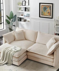 Chenille Sectional Sofa, Comfy L Shaped Modular Coush Sofa with Ottoman, Modern 2 Seat Couch Deep Seat Sofa Set for Living Room,Light Coffee