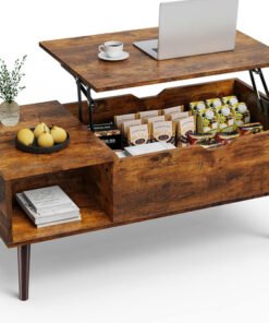 Coffee Table, Lift Top Coffee Tables for Living Room, Small Rising Wooden Dining Center Tables with Storage Shelf and Hidden Compartment, Brown