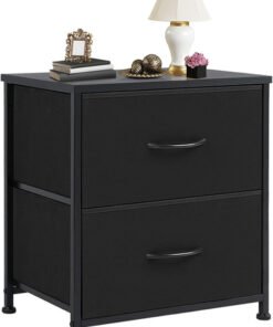 Nightstand Small Dresser with 2 Fabric Drawers Side Tables Bedroom End Table Bedside Storage Furniture for 20 inch Tall Night Stand for Entryway, College Dorm, Classic Black