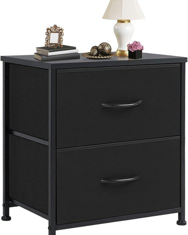 Nightstand Small Dresser with 2 Fabric Drawers Side Tables Bedroom End Table Bedside Storage Furniture for 20 inch Tall Night Stand for Entryway, College Dorm, Classic Black