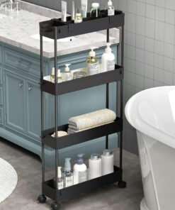 Slim Storage Cart 4 Tier,Bathroom Organizer Rolling Utility,Mobile Shelving Unit Slide Out for Office, Kitchen, Laundry Room & Narrow Places,Black