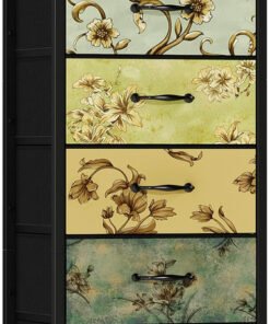 Tall 6 Drawers Dresser, Vintage Storage Organizer Unit with Fabric Bins for Bedroom, Living Room, Closet, Nusery, Dorm, Entryway, Bedside Furniture, Sturdy Metal Frame, Wood Top